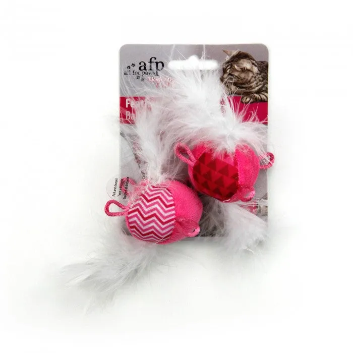 All For Paws Modern Cat Feather Balls with Sound 2pk Cat Toy