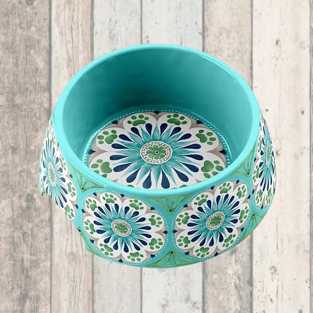 Carmel Turquoise Medallion Melamine Pet Bowl
