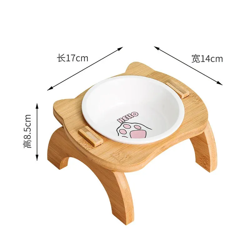Elevated Bamboo Double Bowls for Cats and Small Dogs - Anti-Leak Design