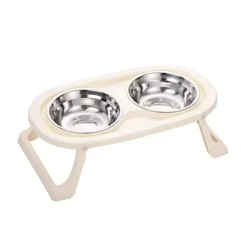 Foldable Double Pet Bowl with Stand