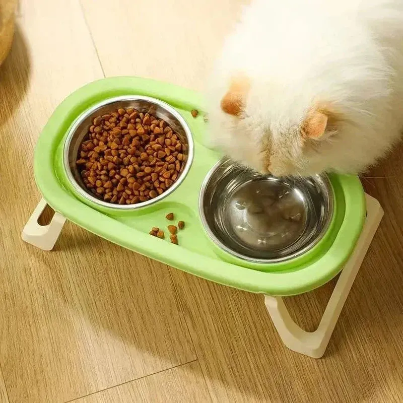 Foldable Double Pet Bowl with Stand