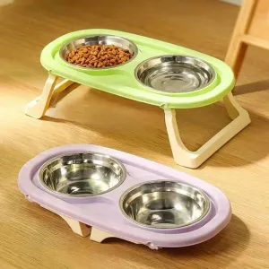 Foldable Double Pet Bowl with Stand