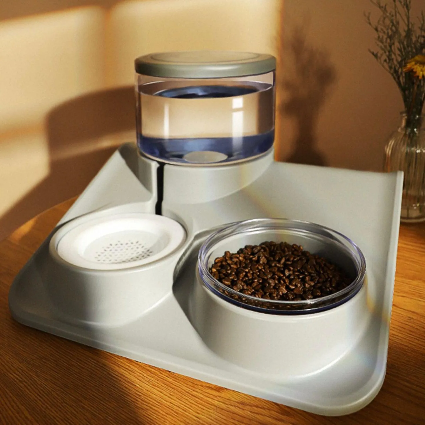 ITEEKE 1.8L Double Pets Bowl Water Food Feeder & Water Fountain