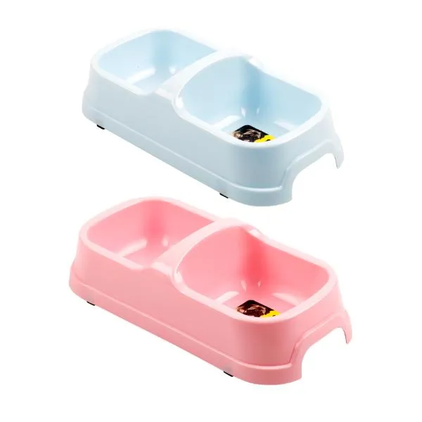 Plastic Double Pet Bowl - 29cm x 14.5cm x 8cm