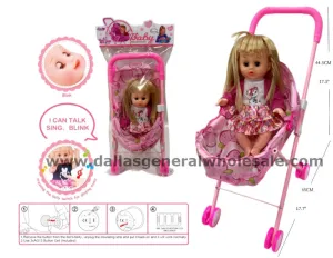Toy Stroller W/ Talking Baby Doll Set Wholesale