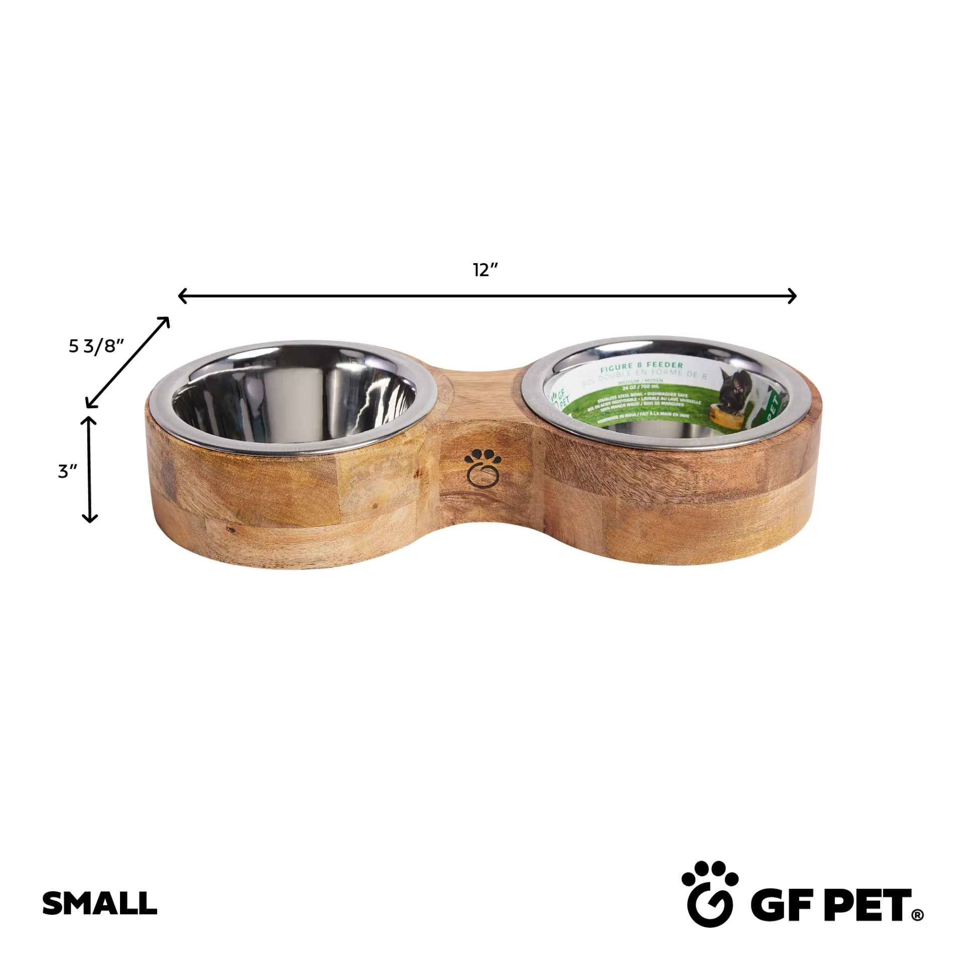 Wood & Metal Feeder Double Diner - Handcrafted Mango Wood Pet Feeder