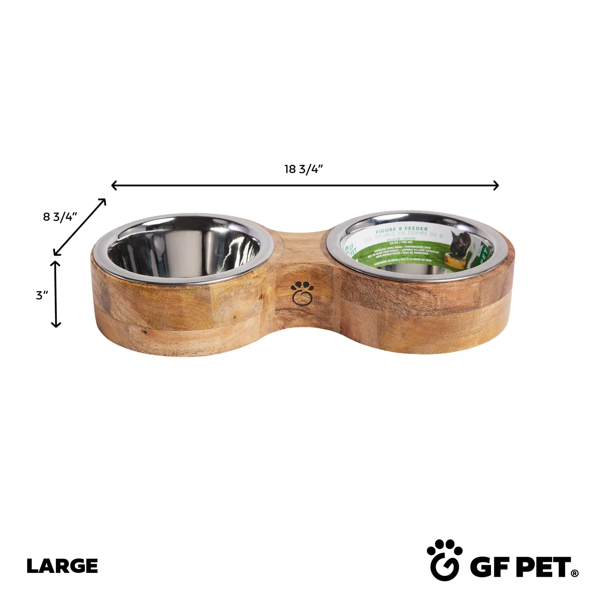 Wood & Metal Feeder Double Diner - Handcrafted Mango Wood Pet Feeder