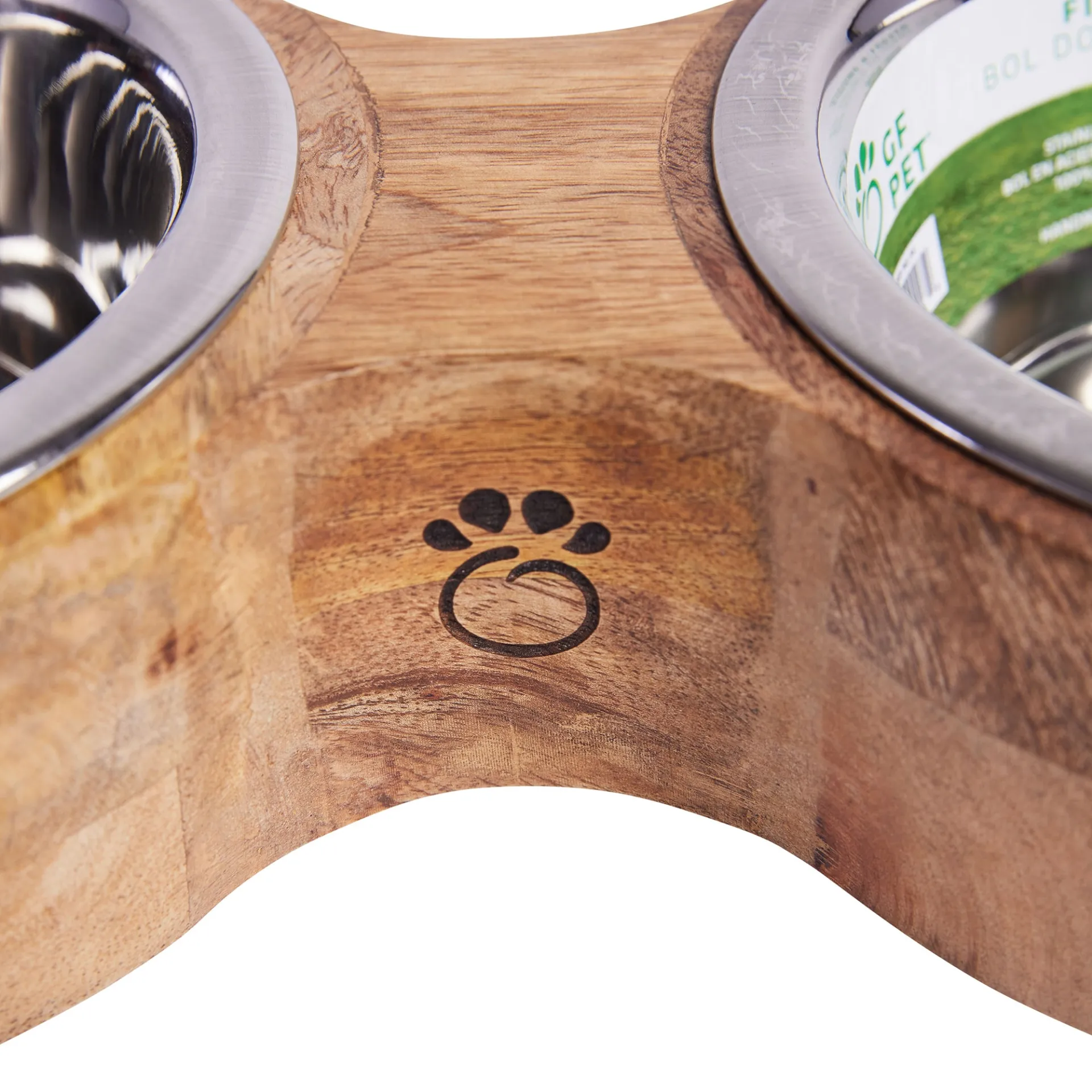 Wood & Metal Feeder Double Diner - Handcrafted Mango Wood Pet Feeder