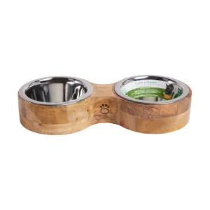 Wood & Metal Feeder Double Diner - Handcrafted Mango Wood Pet Feeder