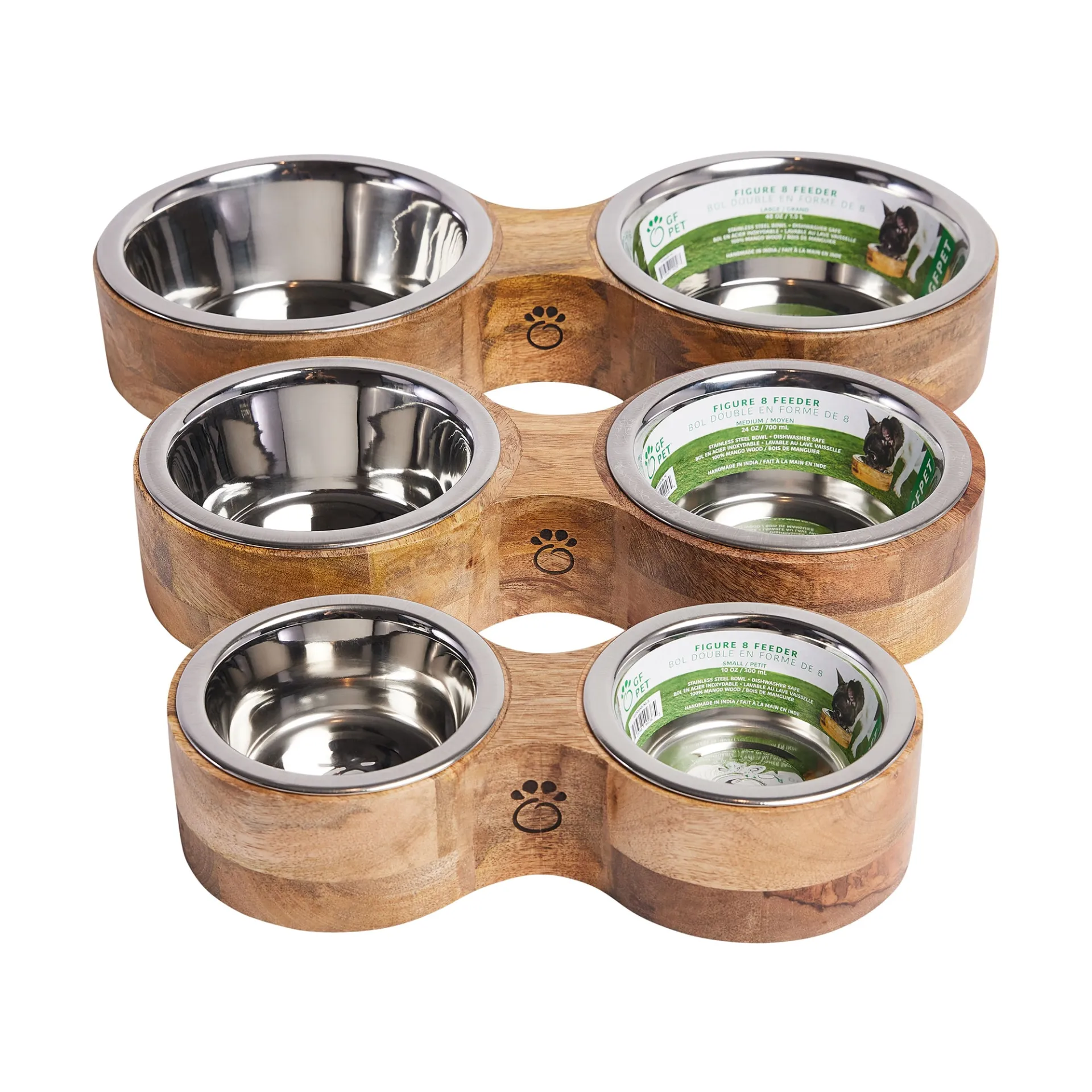Wood & Metal Feeder Double Diner - Handcrafted Mango Wood Pet Feeder